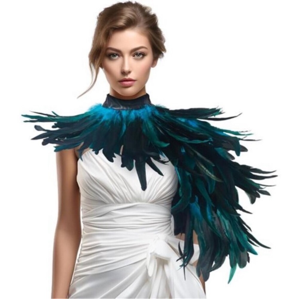 Feather Shawl for Women Accessories, Peacock Blue